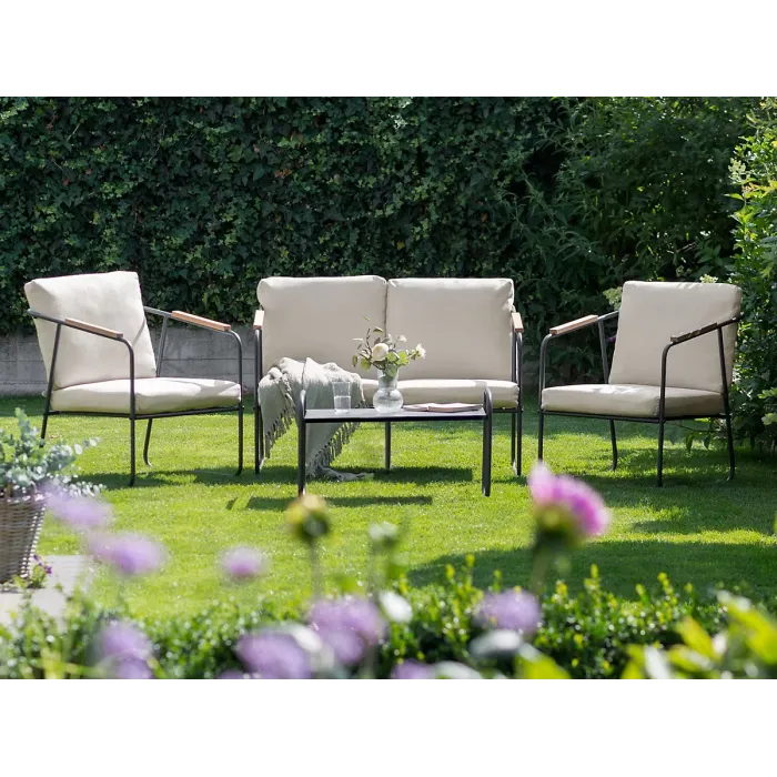 Garden Lounge Set with Table 4 Seater VEZZANA Metal Light Beige