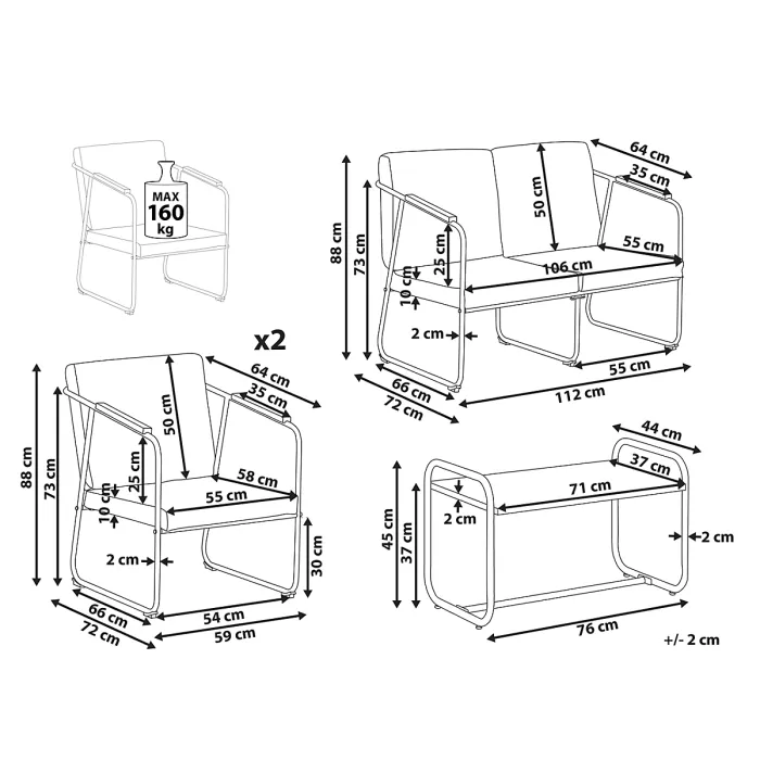 Garden Lounge Set with Table 4 Seater VEZZANA Metal Light Beige