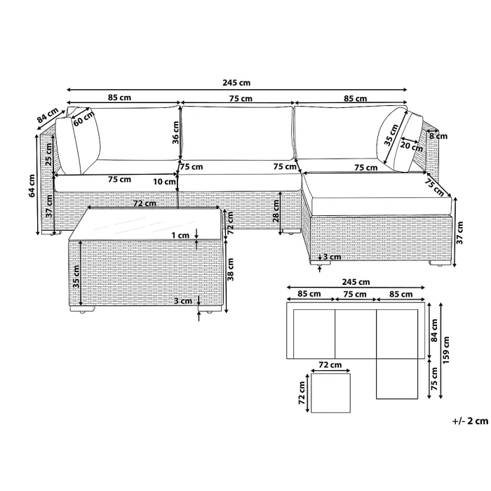 Garden Corner Sofa with Table 4 Seater SANO Left Hand Modular PE Rattan Natural