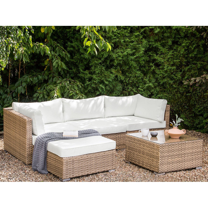 Garden Corner Sofa with Table 4 Seater SANO Left Hand Modular PE Rattan Natural