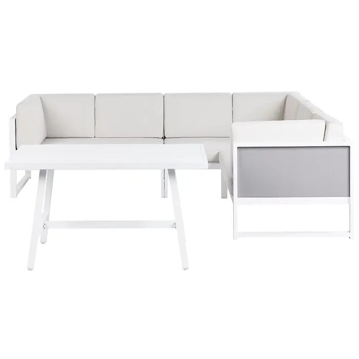 Garden Corner Sofa with Table 6 Seater CASTELLA/FRATTE Left Hand Metal Off-White