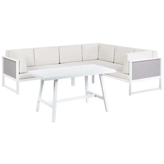 Garden Corner Sofa with Table 6 Seater CASTELLA/FRATTE Left Hand Metal Off-White