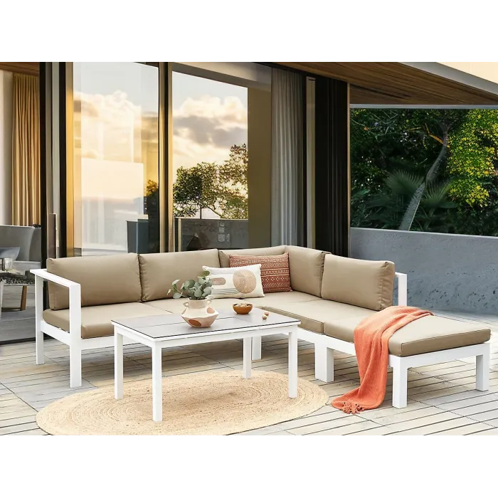 Garden Corner Sofa with Table 5 Seater MESSINA Left Hand Metal Sand Beige