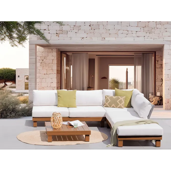 Garden Corner Sofa with Table 5 Seater SANZA Left Hand Modular Metal White