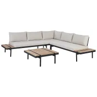 Garden Corner Sofa with Table 5 Seater BELLARIVA Eucalyptus Wood Off-White