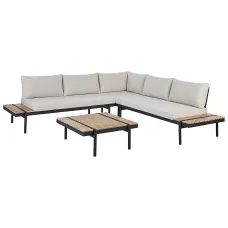Garden Corner Sofa with Table 5 Seater BELLARIVA Eucalyptus Wood Off-White