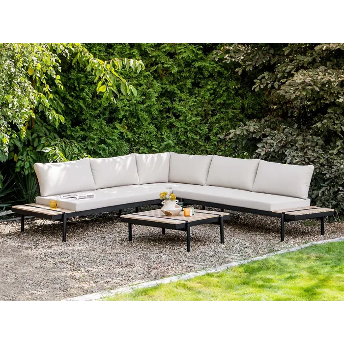 Garden Corner Sofa with Table 5 Seater BELLARIVA Eucalyptus Wood Off-White