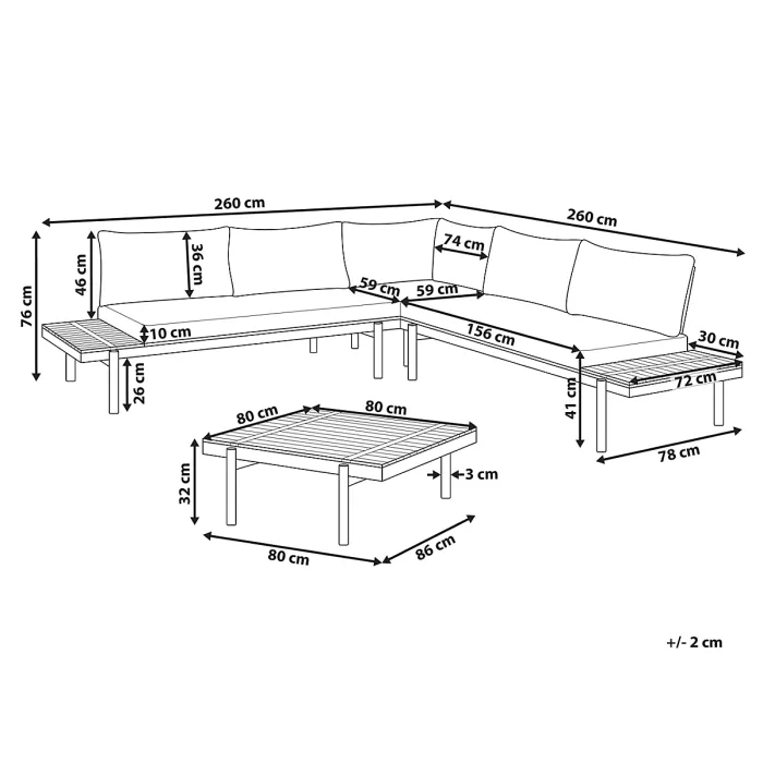 Garden Corner Sofa with Table 5 Seater BELLARIVA Eucalyptus Wood Off-White