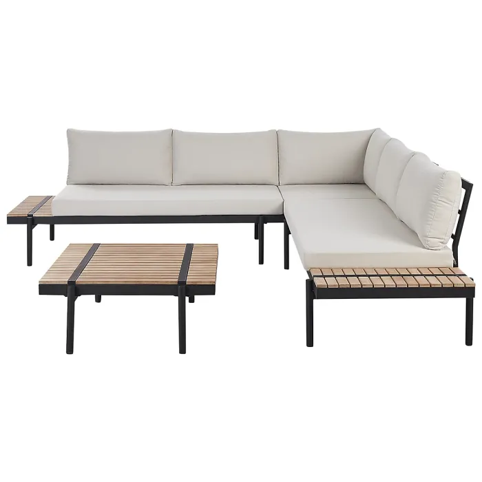 Garden Corner Sofa with Table 5 Seater BELLARIVA Eucalyptus Wood Off-White