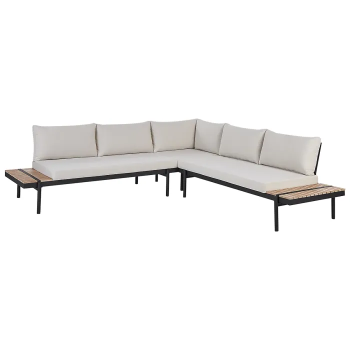 Garden Corner Sofa with Table 5 Seater BELLARIVA Eucalyptus Wood Off-White