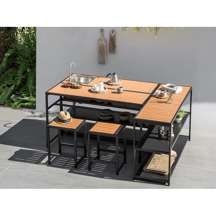 Outdoor Kitchen Island with Sink AVETRANA Metal Black