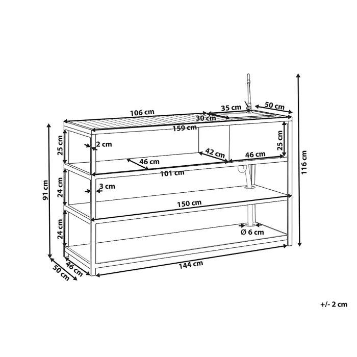 Outdoor Kitchen Island with Sink AVETRANA Metal Black