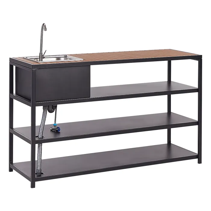 Outdoor Kitchen Island with Sink AVETRANA Metal Black