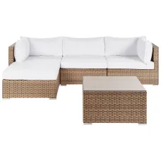 Garden Corner Sofa with Table 4 Seater SANO Right Hand Modular PE Rattan Natural