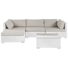 Garden Corner Sofa with Table 4 Seater SANO Right Hand Modular PE Rattan White