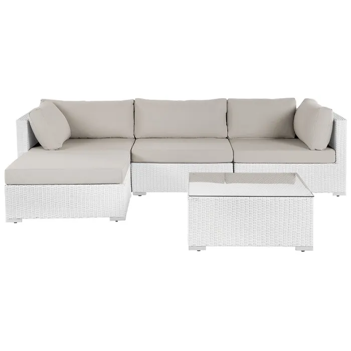 Garden Corner Sofa with Table 4 Seater SANO Right Hand Modular PE Rattan White