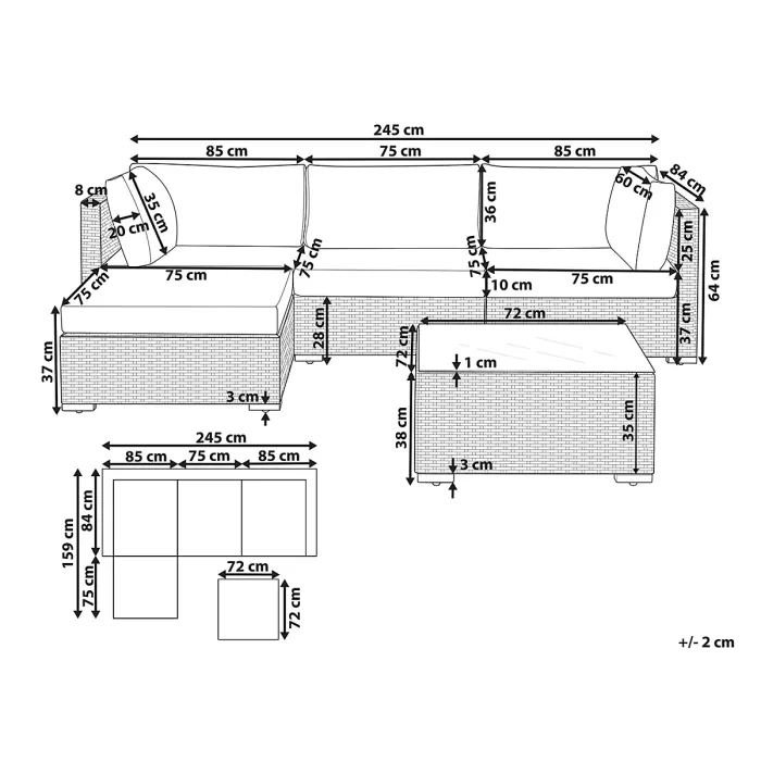 Garden Corner Sofa with Table 4 Seater SANO Right Hand Modular PE Rattan White