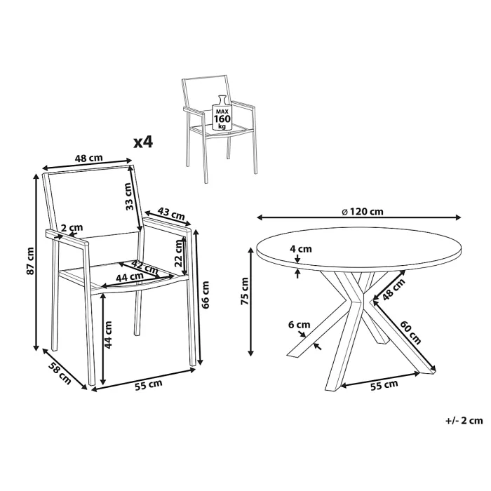 Garden Dining Set 4 Seater MALETTO/GROSSETO Metal Marble Effect Grey