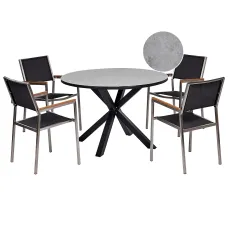 Garden Dining Set 4 Seater MALETTO/GROSSETO Metal Marble Effect Grey/ Black