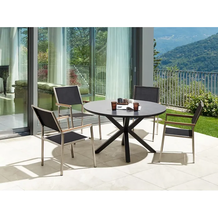Garden Dining Set 4 Seater MALETTO/GROSSETO Metal Marble Effect Grey/ Black