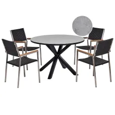 Garden Dining Set 4 Seater MALETTO/GROSSETO PE Rattan Marble Effect Grey/ Black