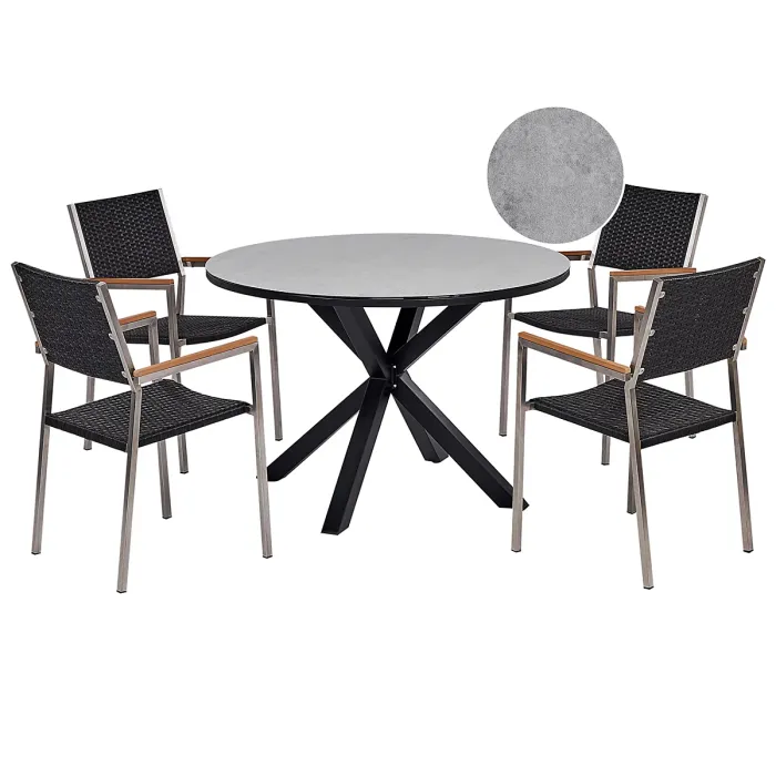 Garden Dining Set 4 Seater MALETTO/GROSSETO PE Rattan Marble Effect Grey/ Black