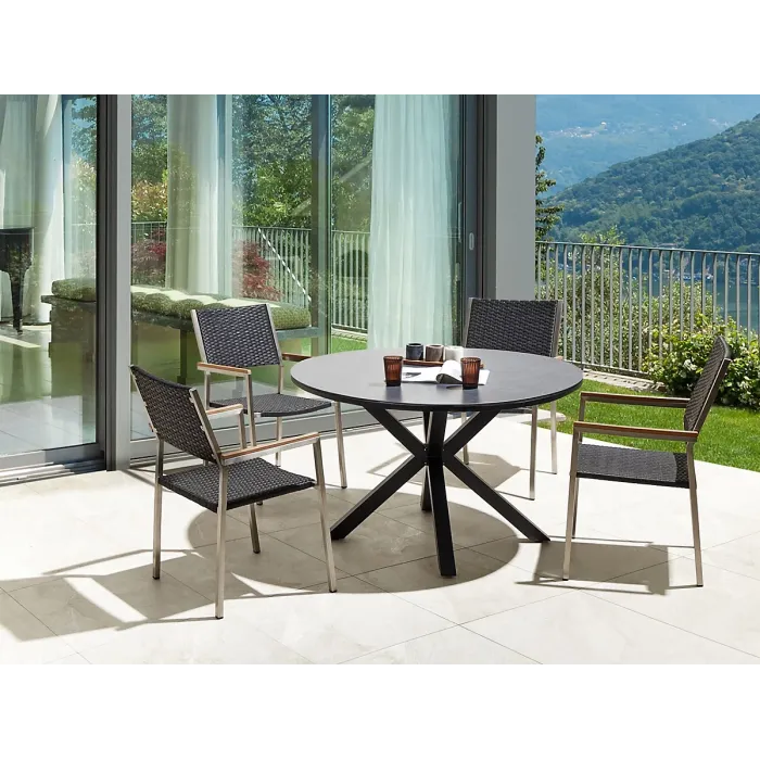 Garden Dining Set 4 Seater MALETTO/GROSSETO PE Rattan Marble Effect Grey/ Black