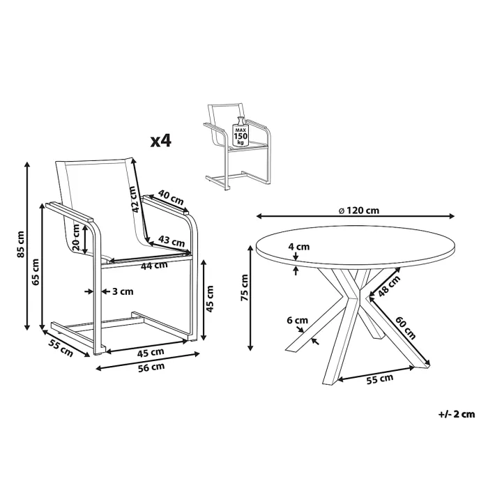 Garden Dining Set 4 Seater MALETTO/COSOLETO Metal Grey