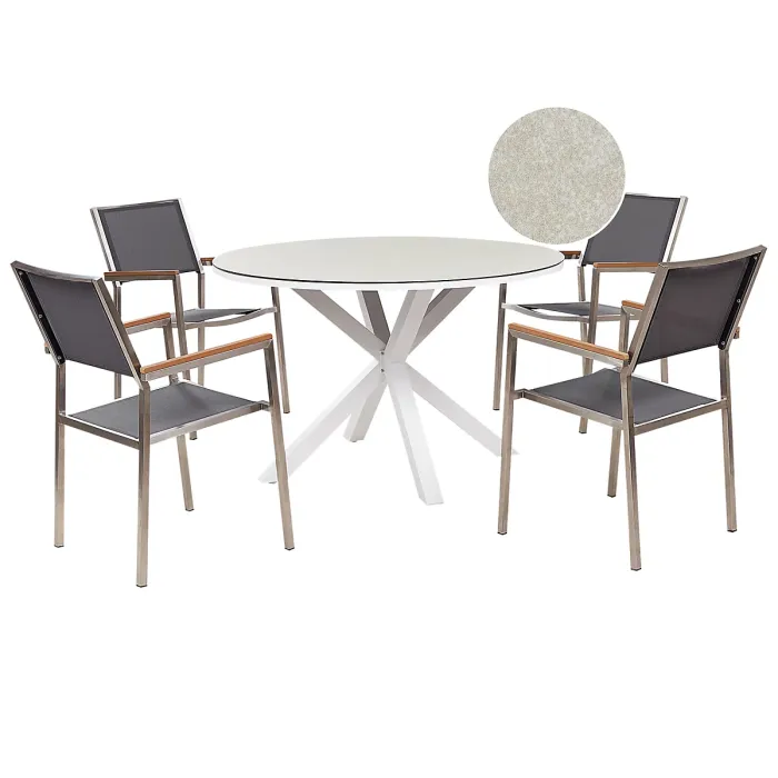 Garden Dining Set 4 Seater MALETTO/GROSSETO Metal Marble Effect Grey/ Beige