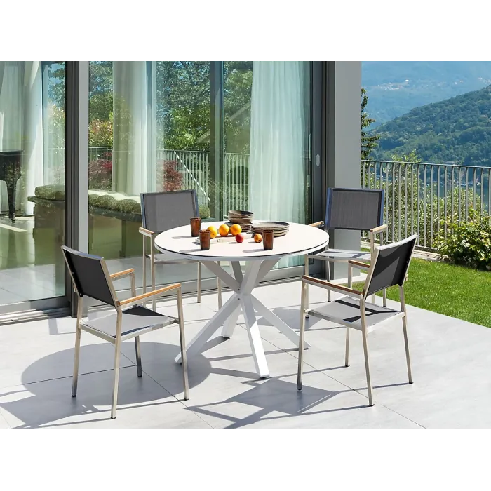 Garden Dining Set 4 Seater MALETTO/GROSSETO Metal Marble Effect Grey/ Beige