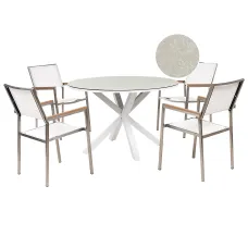 Garden Dining Set 4 Seater MALETTO/GROSSETO Metal Marble Effect White/ Beige