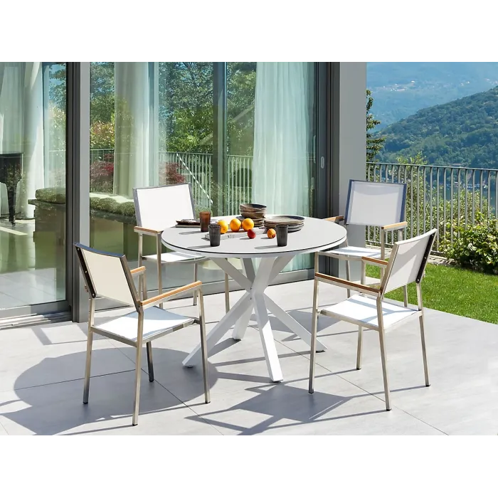 Garden Dining Set 4 Seater MALETTO/GROSSETO Metal Marble Effect White/ Beige