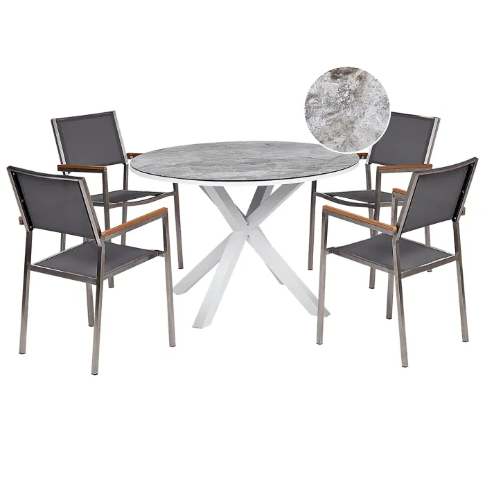 Garden Dining Set 4 Seater MALETTO/GROSSETO Metal Marble Effect Grey