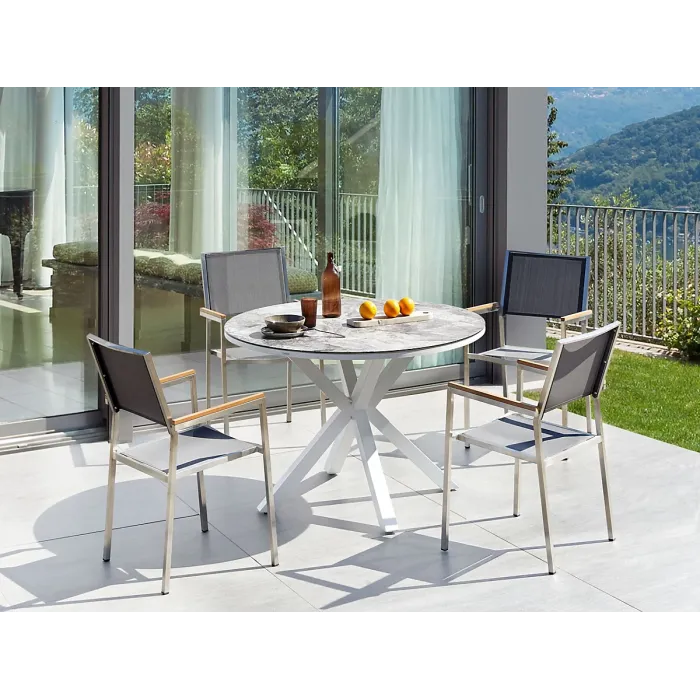 Garden Dining Set 4 Seater MALETTO/GROSSETO Metal Marble Effect Grey