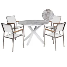 Garden Dining Set 4 Seater MALETTO/GROSSETO Metal Marble Effect Grey/ White