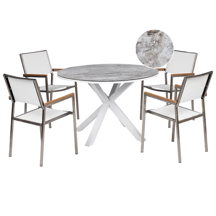 Garden Dining Set 4 Seater MALETTO/GROSSETO Metal Marble Effect Grey/ White