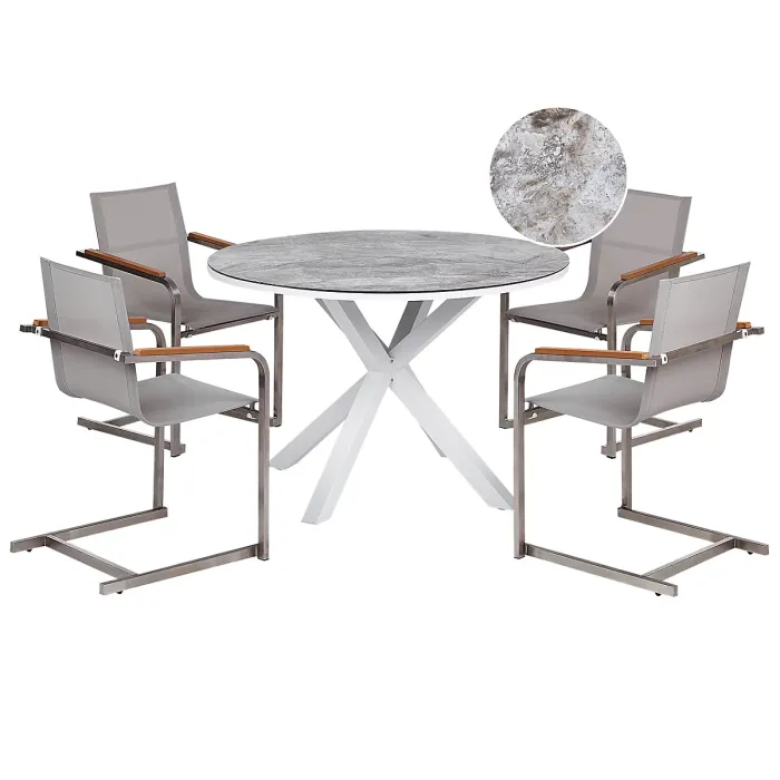Garden Dining Set 4 Seater MALETTO/COSOLETO Metal White Marble