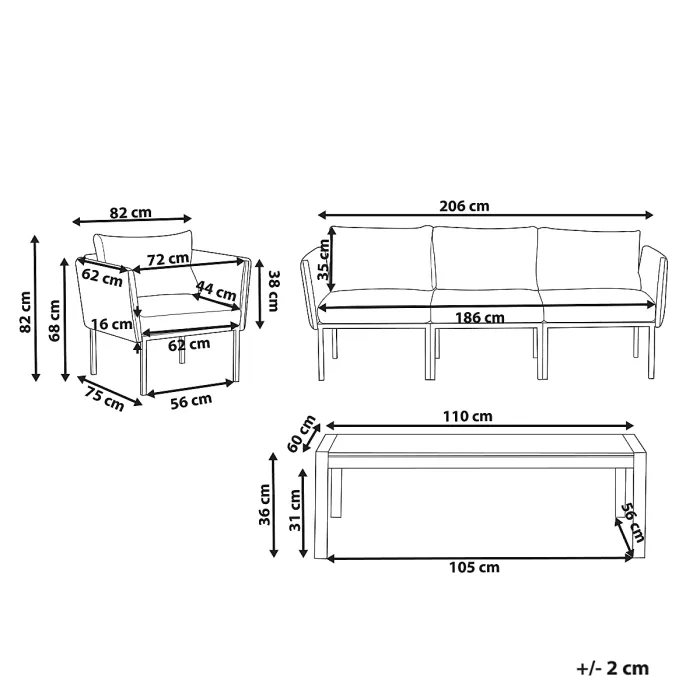 Garden Lounge Set with Table 5 Seater SKALA Metal Dark Grey