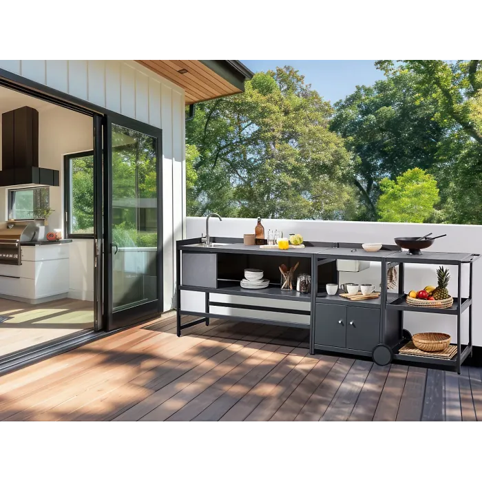Outdoor Kitchen Set with Sink ORTISEI Metal Graphite Grey