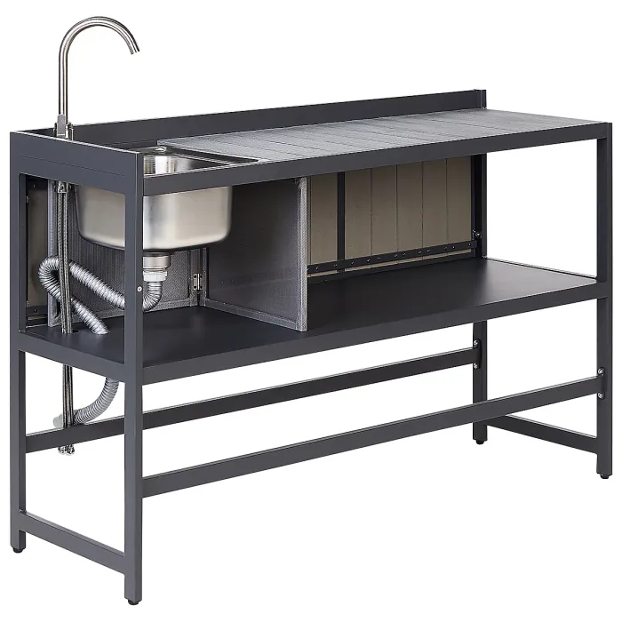 Outdoor Kitchen Set with Sink ORTISEI Metal Graphite Grey