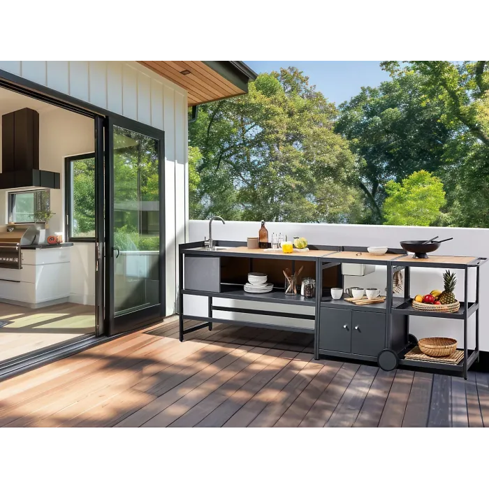 Outdoor Kitchen Set with Sink ORTISEI Metal Light Brown