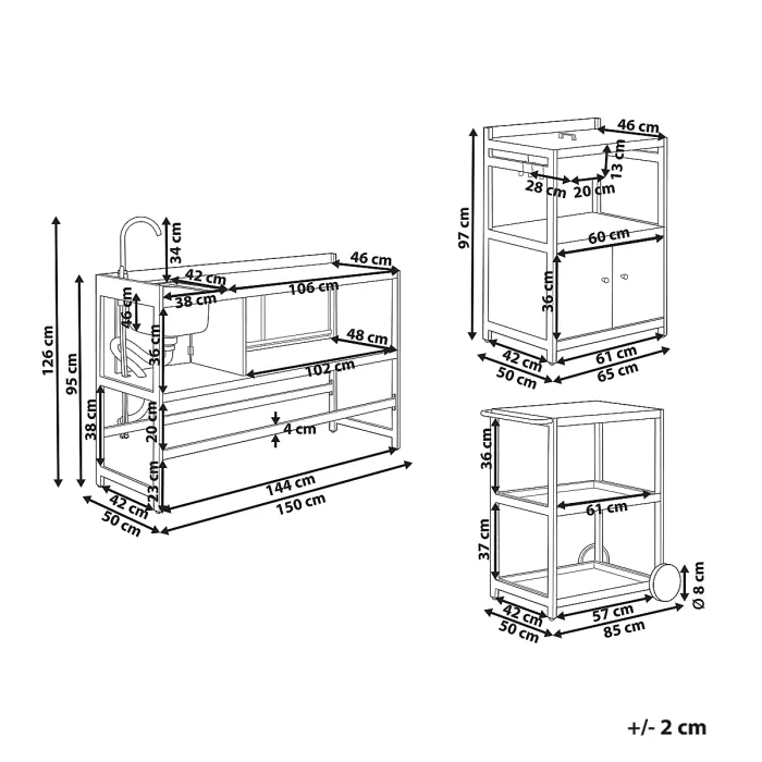 Outdoor Kitchen Set with Sink ORTISEI Metal Light Brown