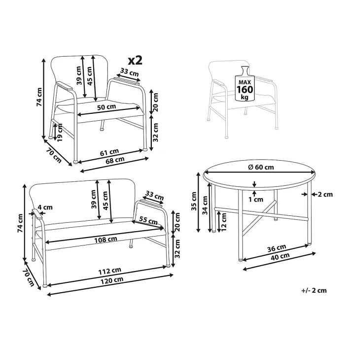 Garden Lounge Set with Table 4 Seater OFANTO PE Rattan Natural