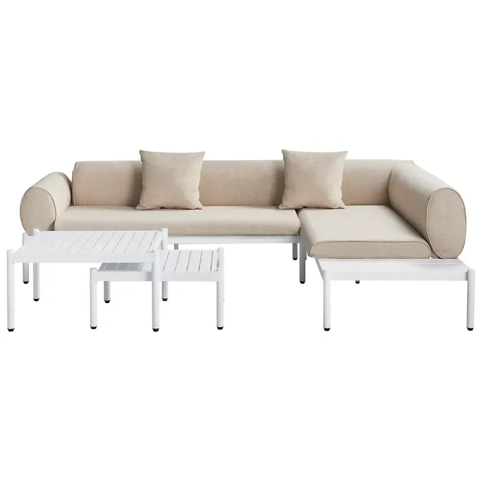 Garden Corner Sofa with Table 5 Seater RASIGLIA Left Hand Metal Beige