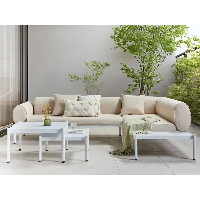Garden Corner Sofa with Table 5 Seater RASIGLIA Left Hand Metal Beige