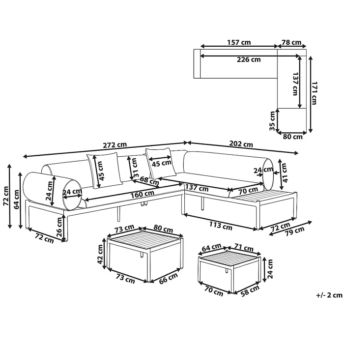 Garden Corner Sofa with Table 5 Seater RASIGLIA Left Hand Metal Beige