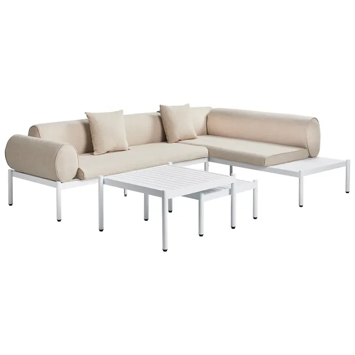 Garden Corner Sofa with Table 5 Seater RASIGLIA Left Hand Metal Beige