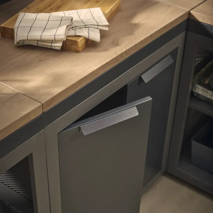 Cucino Grey Open Steel Wood effect Outdoor kitchen cabinet unit