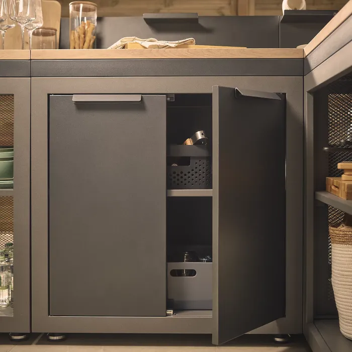 Cucino Grey Open Steel Wood effect Outdoor kitchen cabinet unit