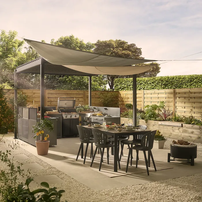 Cucino Mesh Grey Open Steel Wood effect Outdoor kitchen cabinet unit